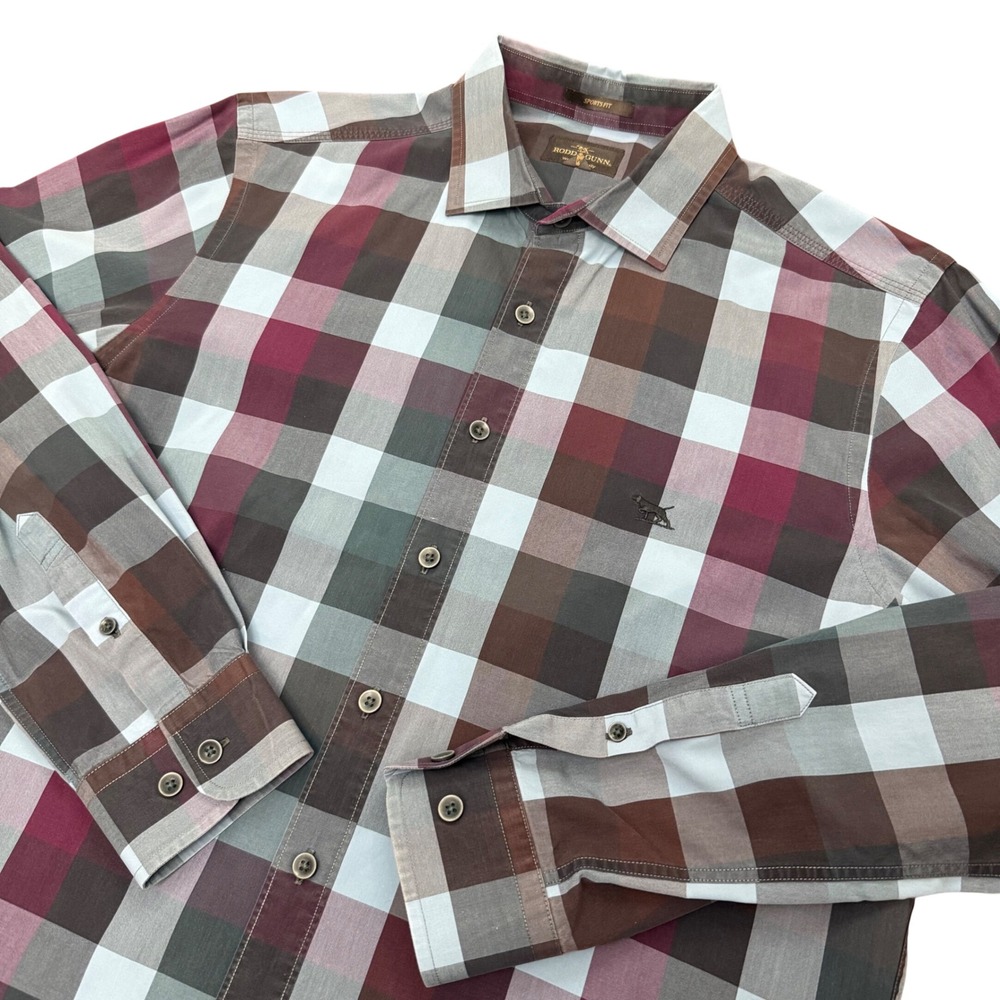 Rodd & Gunn Button Down Shirt Mens M Blue Burgundy‎ Plaid Italian Cotton Sport